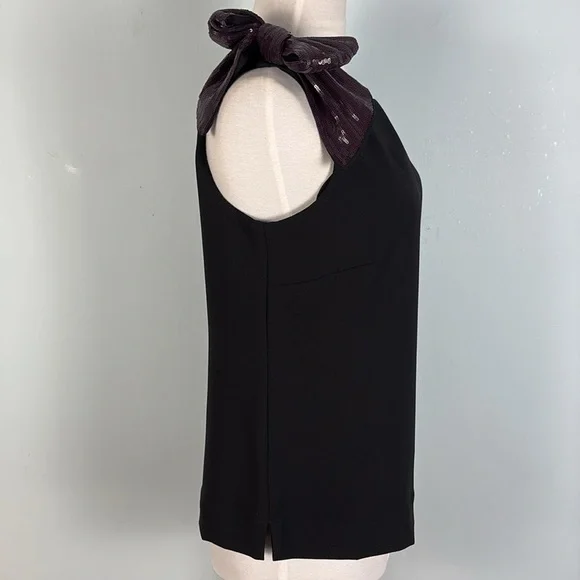J. Crew Womens 2 Black Purple Sequined Shoulder Bow Lined Drapey Tank Top NWT - Picture 4 of 7